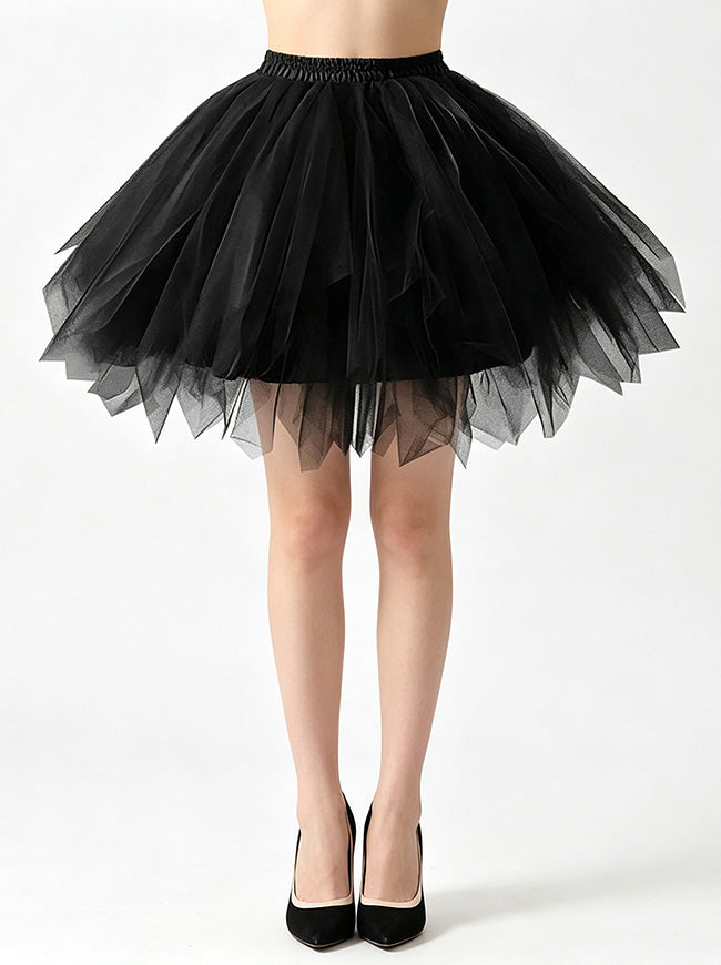 Lovely Retro Fluffy Layered Mesh Princess Pettiskirt Tulle Underskirt Ballet Skirt with Elastic Waist Model View