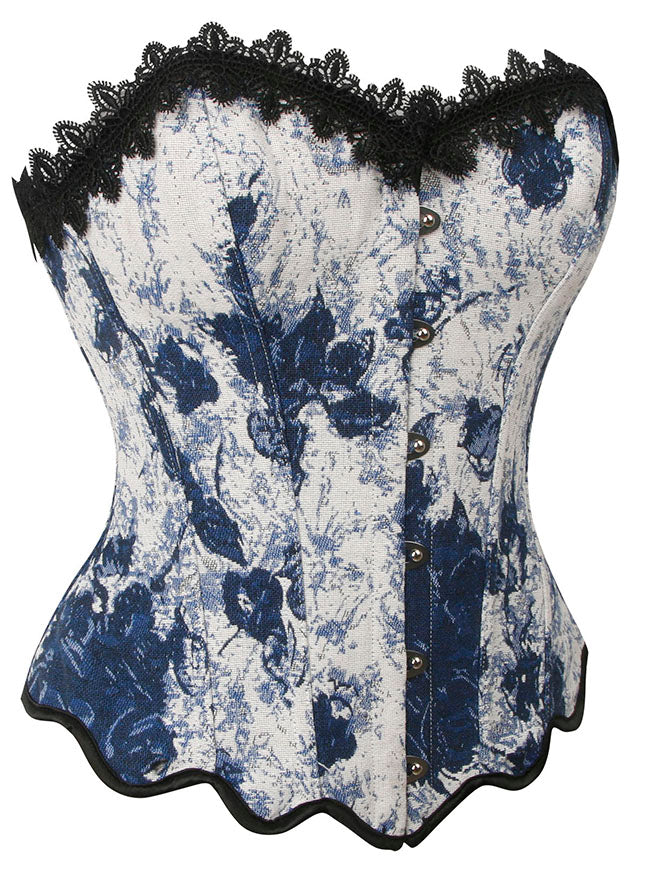 Steampunk Overbust Push Up Flower Print Elegant Waist Training Overbust Corset Side View
