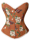 Charmian Women's Renaissance Vintage Butterfly Floral Print Overbust Corset Top Brown Main Image