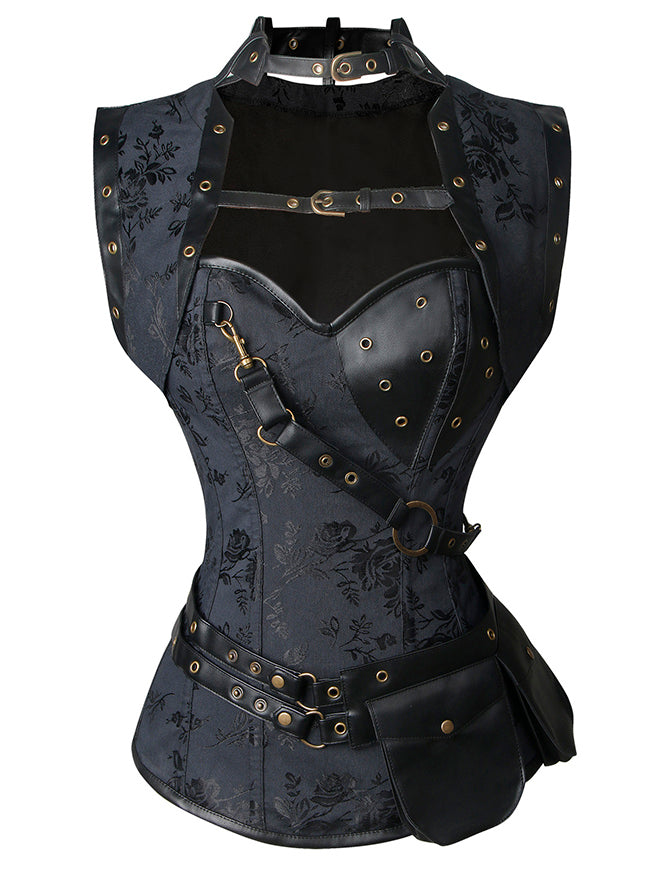 Steampunk Gothic Retro Spiral Stahlkorsett Bustier Top Dunkel Schwarz Hauptbild