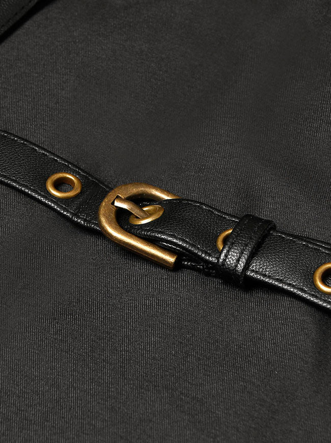 Black Brocade Punk Spiral Steel Boned Waist Trainer Overbust Corset Detail View-5