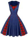Killreal Women's 1950s Style Retro Vintage Rockabilly Dress with Plaid Patchwork Blue Plaid Main Image