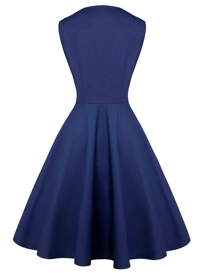 Retro Rockabilly Cocktailkleid mit kariertem Patchwork, Rückansicht