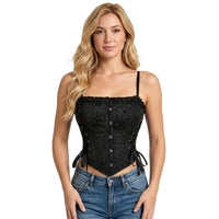 Vintage Black Bodice Corset Top with Adjustable Straps Model View