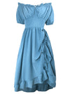 Charmian Women's Renaissance Off-Shoulder Ruffle Drawstring Midi Costume Dress Blue Main Image
