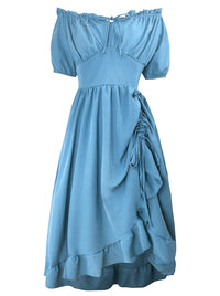 Charmian Women's Renaissance Off-Shoulder Ruffle Drawstring Midi Costume Dress Blue Main Image