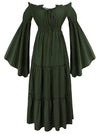 Charmian Women's Renaissance Medieval Off-Shoulder Smocked Peasant Dress with Long Sleeves Green Main Image