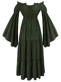 Charmian Women's Renaissance Medieval Off-Shoulder Smocked Peasant Dress with Long Sleeves Green Main Image