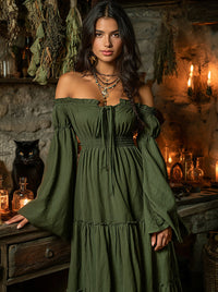 Medieval Dress for Women Olive Green Maxi Side View