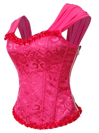 Corsés vintage para mujer, corsé victoriano con mangas, vista trasera rosa.