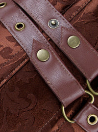 مشد الهالوين للرقبة العالية من الصلب اللولبي الكلاسيكي للنساء مع سترة وحزام بني لعرض التفاصيل