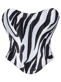 Charmian Women's Y2K Strapless Zebra Print Lace-Up Overbust Bustier Corset Top Black Main Image