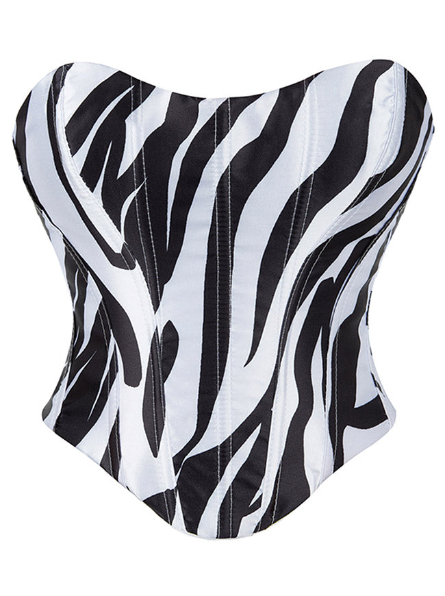 Charmian Women's Y2K Strapless Zebra Print Lace-Up Overbust Bustier Corset Top Black Main Image