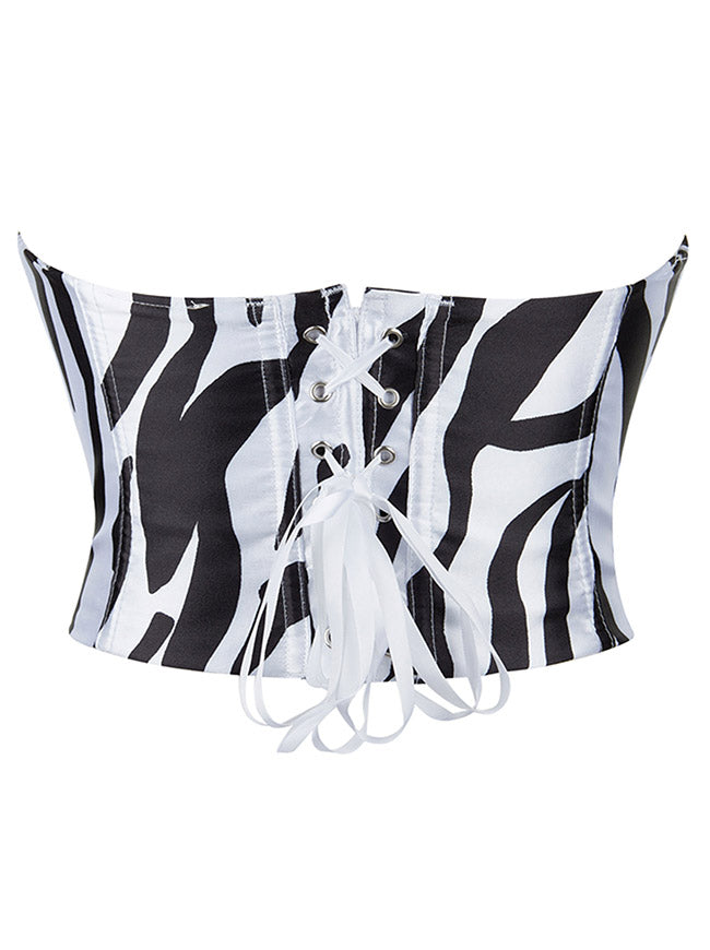 Animal Print Corset Top Black and White Zebra Bustier Crop Top  Back View