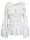 Long Sleeve Off Shoulder Lace Trim Blouse Tops Main Image