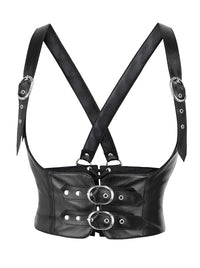 Charmian Women's Steampunk Gothic Faux Leather Corset Harness Costume Waist Belt Black Main Image