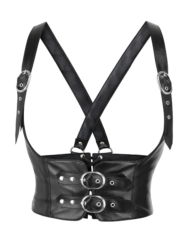 Charmian Women's Steampunk Gothic Faux Leather Corset Harness Costume Waist Belt Black Main Image