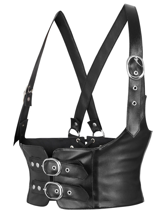 Wide Waist Girdle Corset Black Underbust Corset Back View