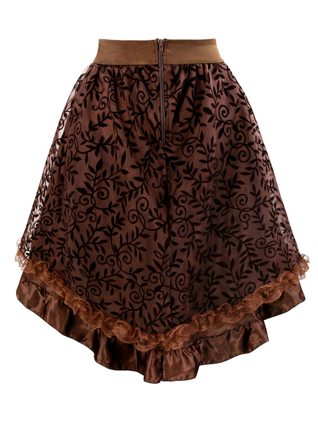 Classical Vintage Gothic Corset Dress Steampunk High Low Juniors Brown Irregular Asymmetrical Skirt Back View