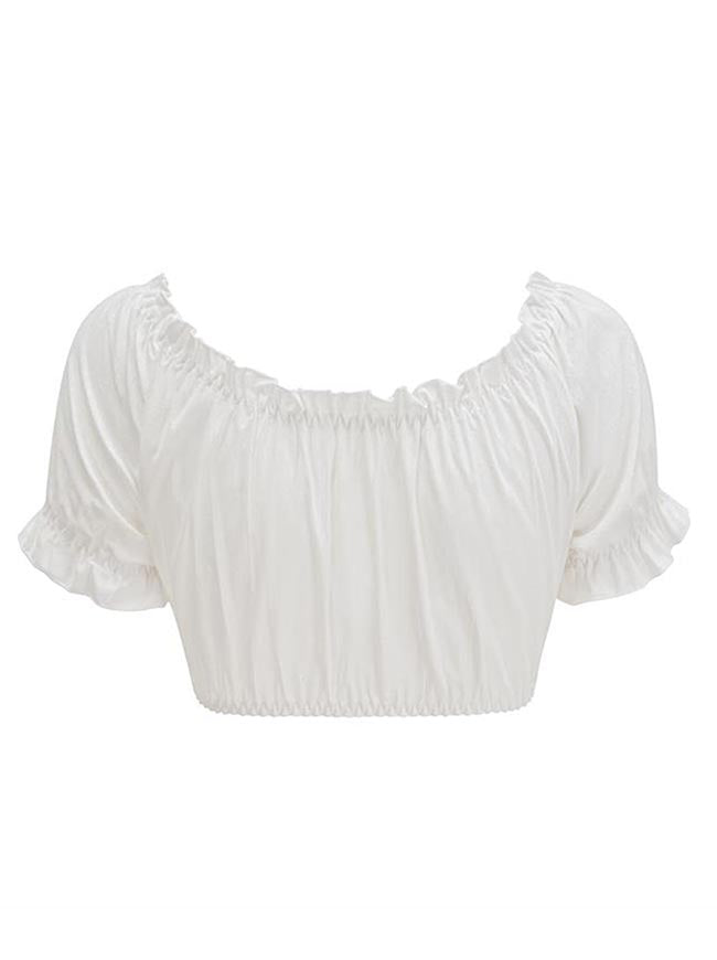 Women White Short V Neck Crop Tops Back View