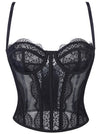 Charmian Women's Y2K Lace Mesh Boned Bustier Corset Top with Spaghetti Straps Black Main Image