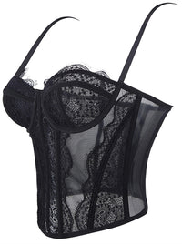 Black Going Out Corset Top with Shoulder Straps Back View