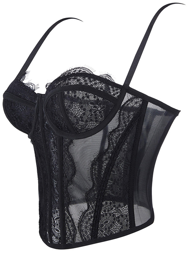 Black Going Out Corset Top with Shoulder Straps Back View