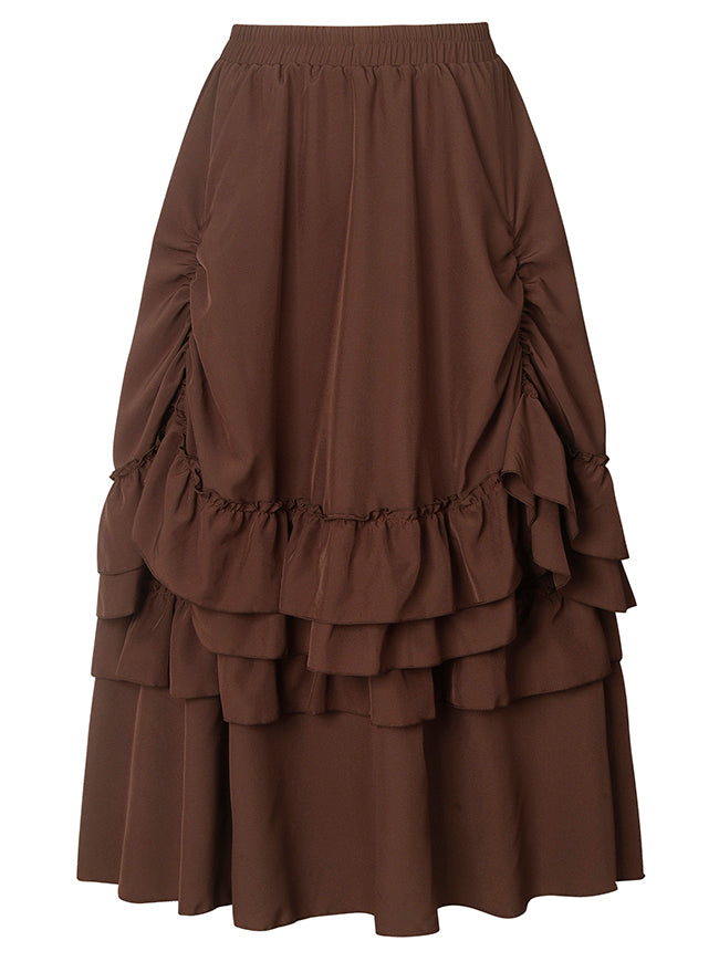 Charmian Women's Medieval Retro Steampunk Gothic Victorian Renaissance Skirt Brown Main Image