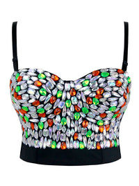 Damen-Push-up-BH mit Strasssteinen, Perlenbesatz, besetzt mit Strasssteinen, Clubwear-Party-Bustier, Crop-Top, mehrfarbig (Hauptbild)