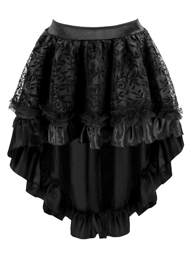 Steampunk Retro Gothic Vintage Satin High Low Skirt with Zipper