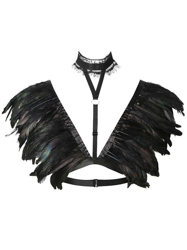Gothic Punk Costume Accessories Party Scarf Shrug Cape Feather Shoulder Back view