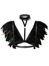 Fashion Elegant Black Faux Fur Straps Halloween Shawl Detail View
