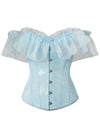 Charmian Women's Victorian Vintage Off Shoulder Ruffle Floral Lace Up Overbust Corset Top Blue Main Image