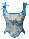 Vintage Floral Embroidery Waist Cincher Overbust Corset Bustier Tops with Straps Main Image