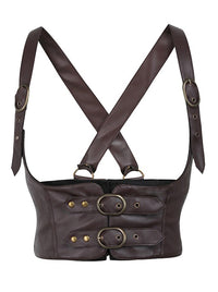 Charmian Women's Steampunk Gothic Faux Leather Corset Harness Costume Waist Belt Brown Main Image