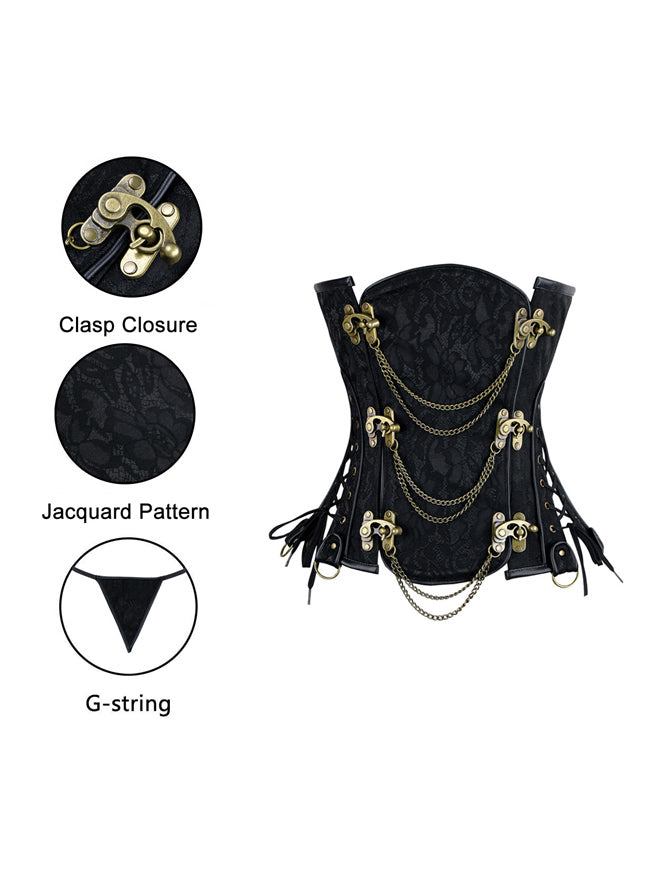 Renaissance Victorian Jacquard Steel Boned Chains Cosplay Costume Corset
