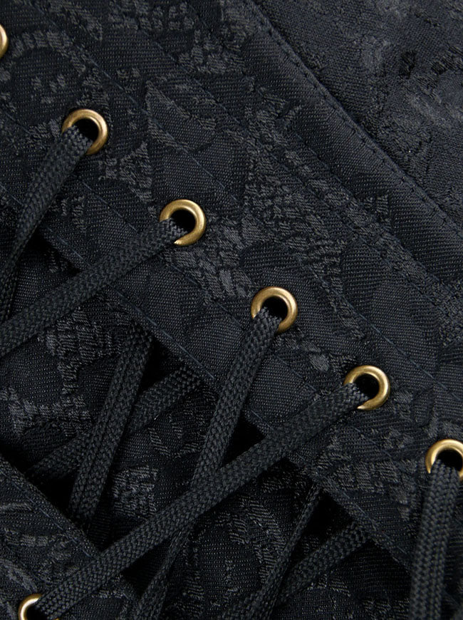 Punk Rock Jacquard Chains Underbust Lace Up Corset with Chains