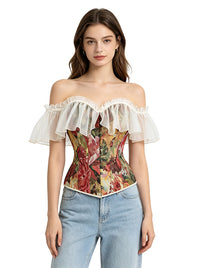 Women Overbust Floral Corset Off Shoulder Corset Model View