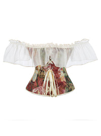 Women Strapless Victorian Floral Princess Boned Corset Back View