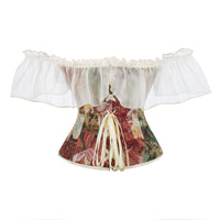 Women Strapless Victorian Floral Princess Boned Corset Back View