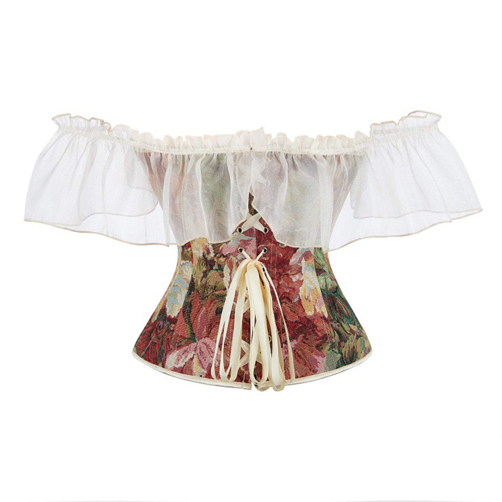 Women Strapless Victorian Floral Princess Boned Corset Back View