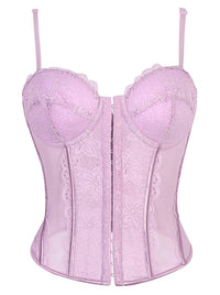 Charmian Women's Y2K Lace Mesh Corset Top with Adjustable Straps Purple Main Image