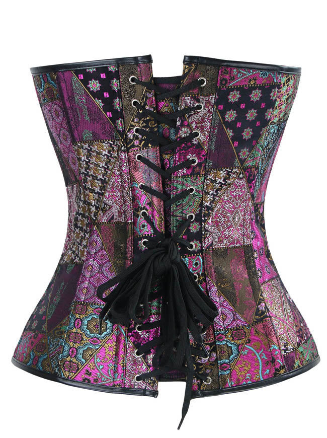 Steampunk Vintage Burlesque Spiral Polad Bükülmüş Jakkard Çəkilmiş Korset Üstüdür