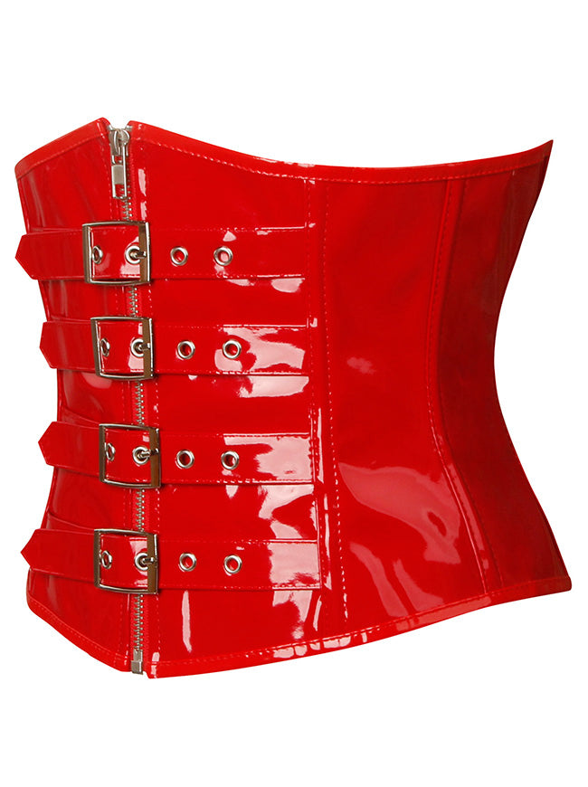Gothic PVC Leather Front Zipper Underbust Corset with Buckles