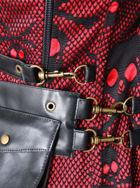 Corsé de cuello alto con estampado de calaveras deshuesadas de acero retro para mujer con chaqueta Vista detallada en negro y rojo