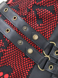 Corsé con cordones de cuello alto y estampado de calaveras deshuesadas de acero de alta calidad para mujer con chaqueta Vista detallada en negro y rojo