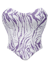 Charmian Women's Y2K Strapless Zebra Print Lace-Up Overbust Bustier Corset Top Pruple Main Image