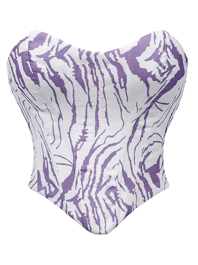 Charmian Women's Y2K Strapless Zebra Print Lace-Up Overbust Bustier Corset Top Pruple Main Image