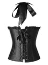 Women's Vintage Satin Padded Halter Zipper Bustier Corset Top Black Back View