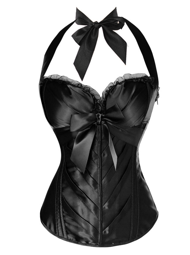 Burlesque Vintage Moda Klassik Saten Halter Bustier Korset Topu Fermuarlı Əsas Şəkil